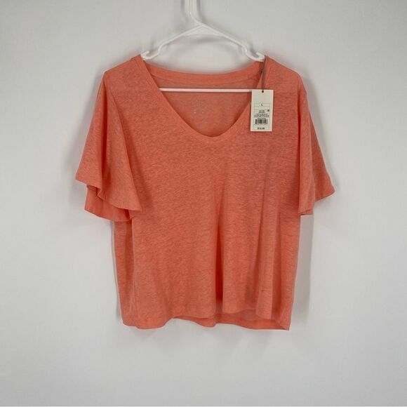 A New Day Women’s V Neck Boxy Cut Light Orange Short Slit Sleeve Tee size L - Picture 1 of 4